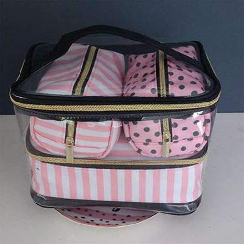 Planet Gates 4Pcs-B Transparent Cosmetic Bag Travel Toiletry Bag Set Pink Make-up Organizer Pouch Makeup Case Beautician Vanity Necessaire Trip