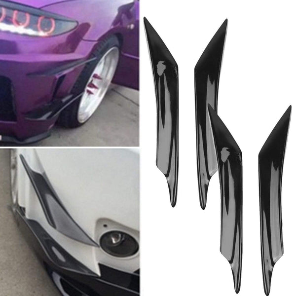 Planet Gates 4pcs Black Front Bumper Lip Splitter Fin Air trim Auto Body Side Wing Spoiler For Car Front Bumper Canards Splitters Universal