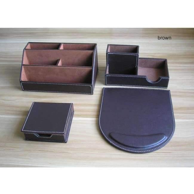 Planet Gates brown pen holder PU leather wood multifonctional desk stationery organizer pen holder memo holder note case office desktop accessories K226