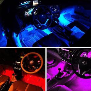 Planet Gates 4pcs Car RGB LED Strip Interior Light Multicolor Music Atmosphere Sound Active Function LED Strip LED Lighting with USB Port