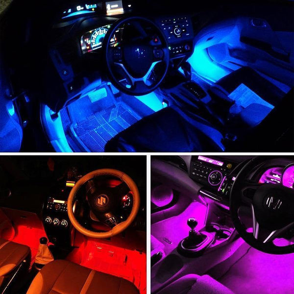 Planet Gates 4pcs Car RGB LED Strip Interior Light Multicolor Music Atmosphere Sound Active Function LED Strip LED Lighting with USB Port
