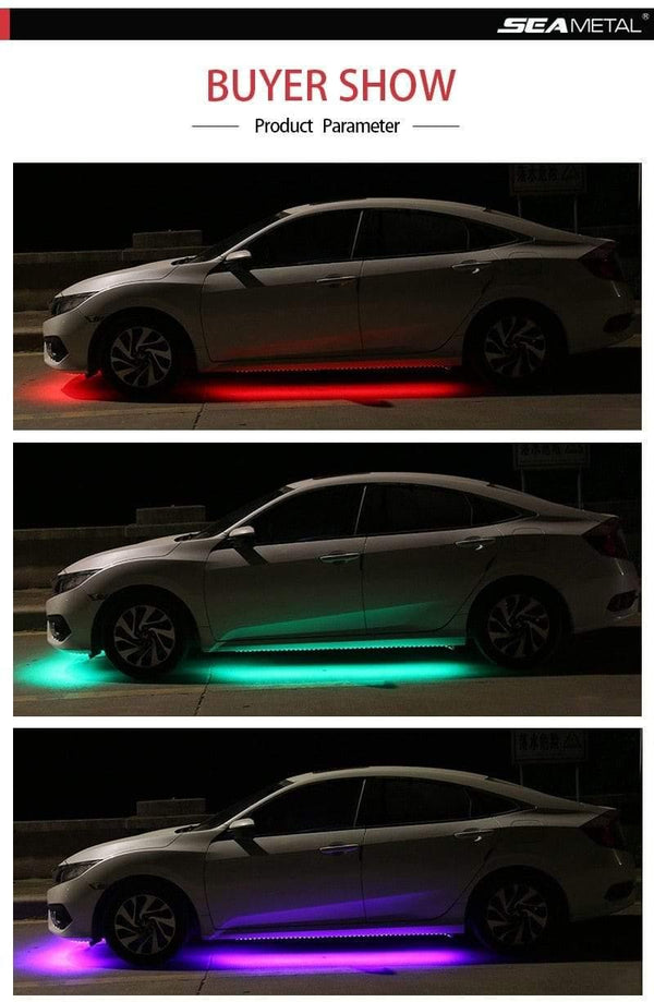 Planet Gates 4pcs Car Underglow Flexible Strips LED Remote /APP Control RGB Decorative Atmosphere Lamp Underglow Underbody System Neon Lights
