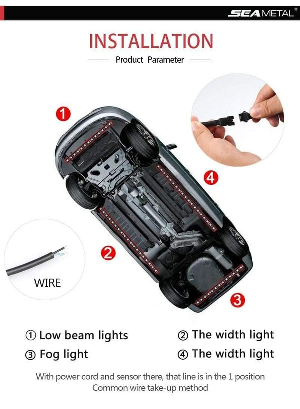 Planet Gates 4pcs Car Underglow Flexible Strips LED Remote /APP Control RGB Decorative Atmosphere Lamp Underglow Underbody System Neon Lights