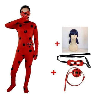 Planet Gates 4Pcs LadyBug Costume / S Fantasia Spandex Ladybug Miraculous Costumes kids Adult cosplay party bag girls children lady bug Zentai Suit halloween costume