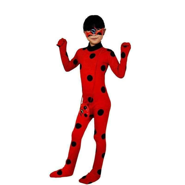 Planet Gates 4Pcs LadyBug Costume / S Fantasia Spandex Ladybug Miraculous Costumes kids Adult cosplay party bag girls children lady bug Zentai Suit halloween costume