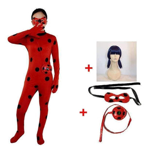 Planet Gates 4Pcs LadyBug Costume / S Kids Miraculous Ladybug Wig Bag Children Girls Adult Woman Ladybug Miraculous Costumes Lady Bug Zentai Suit Halloween Costumes