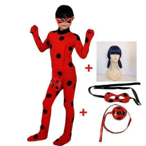 Planet Gates 4Pcs LadyBug Costume / S Kids Miraculous Ladybug Wig Bag Children Girls Adult Woman Ladybug Miraculous Costumes Lady Bug Zentai Suit Halloween Costumes