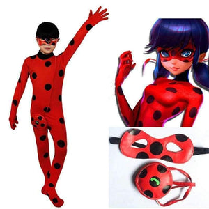 Planet Gates 4Pcs LadyBug Costume / S Kids Miraculous Ladybug Wig Bag Children Girls Adult Woman Ladybug Miraculous Costumes Lady Bug Zentai Suit Halloween Costumes