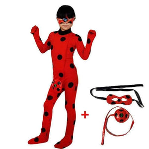 Planet Gates 4Pcs LadyBug Costume / S Kids Miraculous Ladybug Wig Bag Children Girls Adult Woman Ladybug Miraculous Costumes Lady Bug Zentai Suit Halloween Costumes