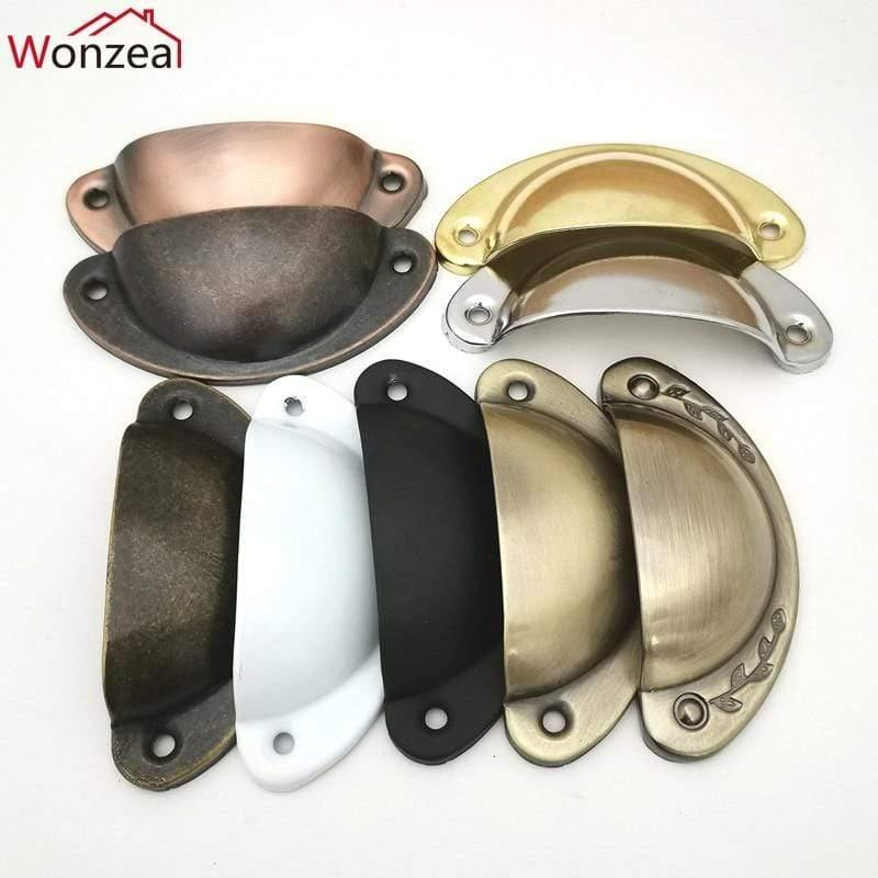 4pcs/lot Metal Kitchen Drawer Cabinet Door Handle Furniture Knobs Hardware Cupboard Antique Iron Shell Pull Handles