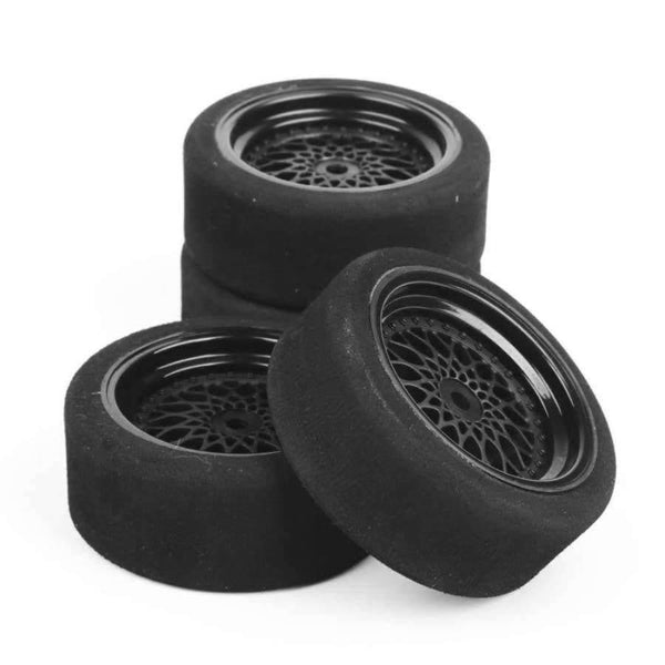 Planet Gates 4pcs/lot Rc Car Tires 3mm Offset Sponge Tyres Wheel Rim Fit HSP HPI 1/10 Scale On-Road Racing Car Toys Unique Foam Tires 23001