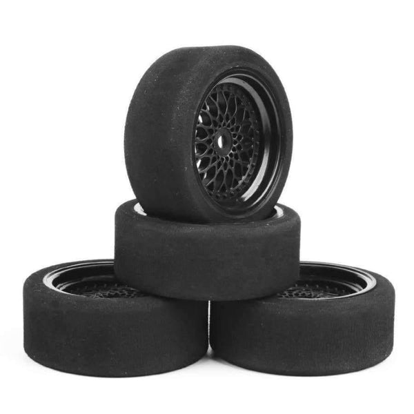 Planet Gates 4pcs/lot Rc Car Tires 3mm Offset Sponge Tyres Wheel Rim Fit HSP HPI 1/10 Scale On-Road Racing Car Toys Unique Foam Tires 23001