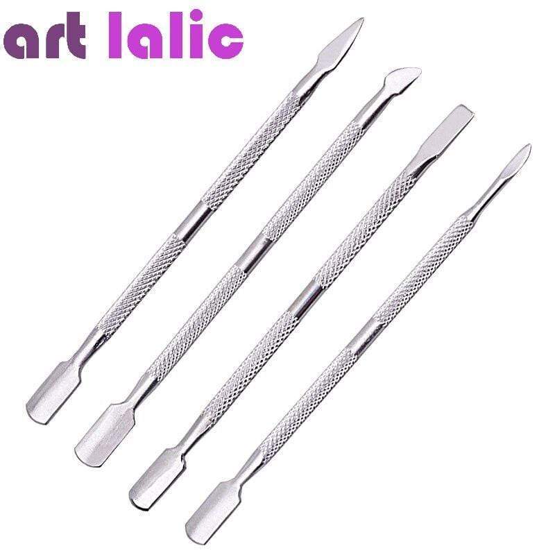 Planet Gates 4pcs/Lot Stainless Steel Cuticle Remover Double Sided Finger Dead Skin Push Nail Cuticle Pusher Manicure Nail Care Tool