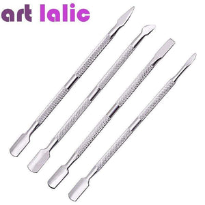 Planet Gates 4pcs/Lot Stainless Steel Cuticle Remover Double Sided Finger Dead Skin Push Nail Cuticle Pusher Manicure Nail Care Tool