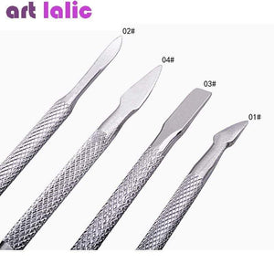 Planet Gates 4pcs/Lot Stainless Steel Cuticle Remover Double Sided Finger Dead Skin Push Nail Cuticle Pusher Manicure Nail Care Tool