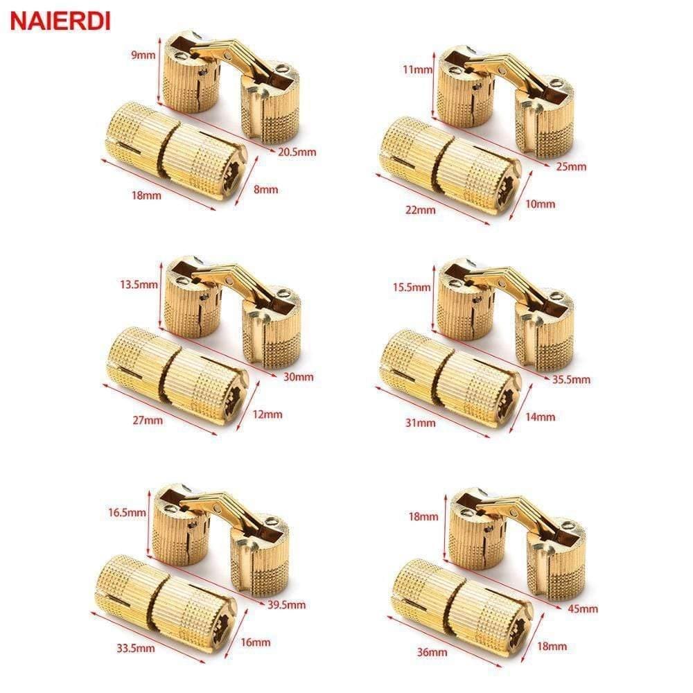 Planet Gates 4PCS NAIERDI Copper Brass Furniture Hinges 8-18mm Cylindrical Hidden Cabinet Concealed Invisible Door Box Hinges For Hardware