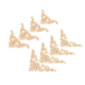 Planet Gates 4pcs/set Rubber Wood Carved Corner Onlay Applique Furniture Flower Shape Unpainted Decoration Furniture Accessories