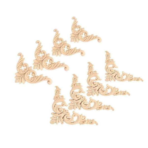 Planet Gates 4pcs/set Rubber Wood Carved Corner Onlay Applique Furniture Flower Shape Unpainted Decoration Furniture Accessories