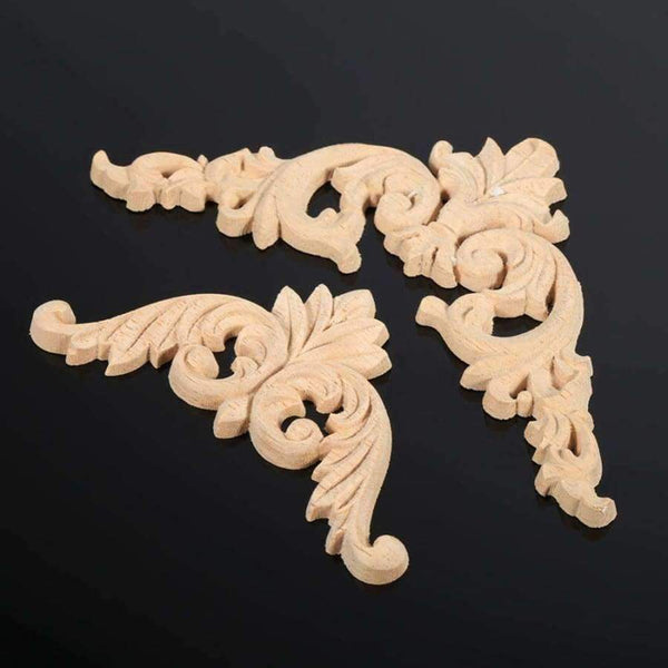 Planet Gates 4pcs/set Rubber Wood Carved Corner Onlay Applique Furniture Flower Shape Unpainted Decoration Furniture Accessories