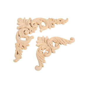 Planet Gates 4pcs/set Rubber Wood Carved Corner Onlay Applique Furniture Flower Shape Unpainted Decoration Furniture Accessories