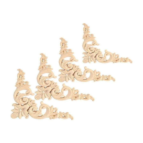Planet Gates 4pcs/set Rubber Wood Carved Corner Onlay Applique Furniture Flower Shape Unpainted Decoration Furniture Accessories