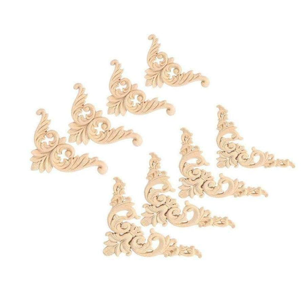 Planet Gates 4pcs/set Rubber Wood Carved Corner Onlay Applique Furniture Flower Shape Unpainted Decoration Furniture Accessories