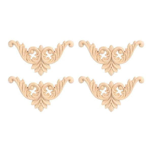 Planet Gates 4pcs/set Rubber Wood Carved Corner Onlay Applique Furniture Flower Shape Unpainted Decoration Furniture Accessories