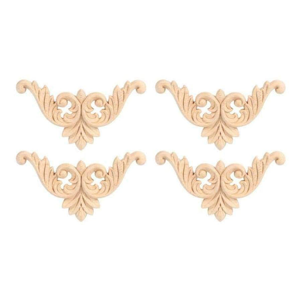 Planet Gates 4pcs/set Rubber Wood Carved Corner Onlay Applique Furniture Flower Shape Unpainted Decoration Furniture Accessories