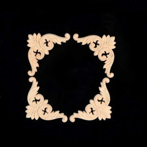Planet Gates 4pcs/set Rubber Wood Carved Corner Onlay Applique Furniture Flower Shape Unpainted Decoration Furniture Accessories