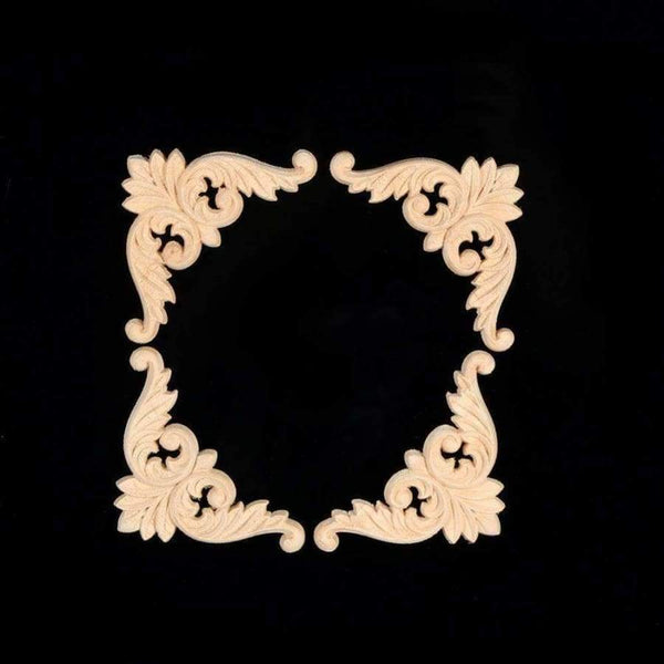 Planet Gates 4pcs/set Rubber Wood Carved Corner Onlay Applique Furniture Flower Shape Unpainted Decoration Furniture Accessories