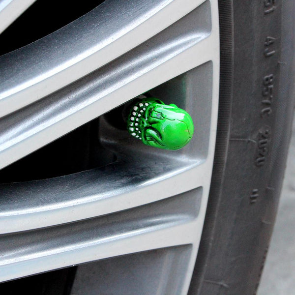 Planet Gates 4Pcs/Set Universal Skull Car Auto Wheel Tire Valve Stem Caps Dust Covers Modified Tire Valve Cap for Car, Motorcycle and Bicycle