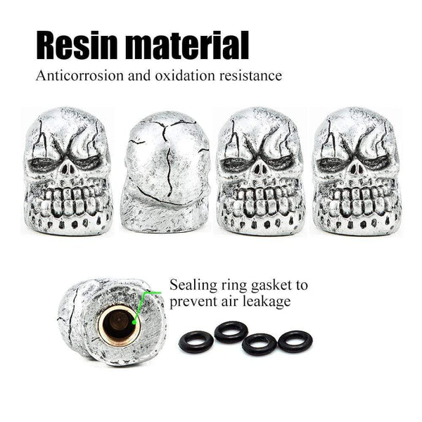 Planet Gates 4Pcs/Set Universal Skull Car Auto Wheel Tire Valve Stem Caps Dust Covers Modified Tire Valve Cap for Car, Motorcycle and Bicycle