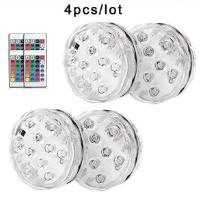 Planet Gates 4pcs Underwater LED Light Submersible IP68 Waterproof Battery Operated Remote Control Multi Color 10 LED RGB Swimming Pool Night Lamp