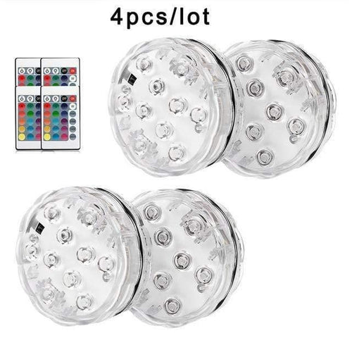 Planet Gates 4pcs Underwater LED Light Submersible IP68 Waterproof Battery Operated Remote Control Multi Color 10 LED RGB Swimming Pool Night Lamp