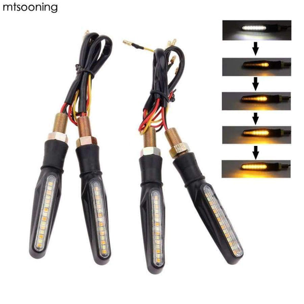 Planet Gates 4Pcs Universal Water Flowing Motorcycle Turn Signal Indicator Lights Bulbs 12V 15LED Newest Amber And White Led light