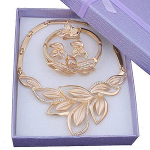 Planet Gates 4PCS WITH BOX Jewelry Set Gold Color Clear Austrian Crystal Women Wedding Necklace Bracelet Earring Ring