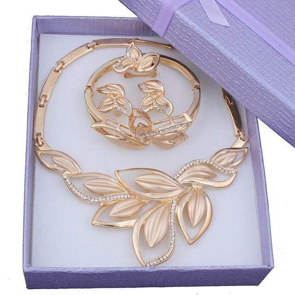 Planet Gates 4PCS WITH BOX Jewelry Set Gold Color Clear Austrian Crystal Women Wedding Necklace Bracelet Earring Ring