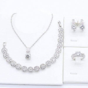 Planet Gates 4PCS With Bracelet / White / 6 925 Silver Jewelry Sets for Women Bracelet Necklace Pendant Ring Hoop Earrings Birthday Wedding Gift