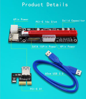 Planet Gates 4pin 6pin SATA Power PCI Express 16X Slot Riser Card USB 3.0 PCI-E PCI-Express 1x to 16x PCIE Riser for Bitcoin BTC Miner Mining
