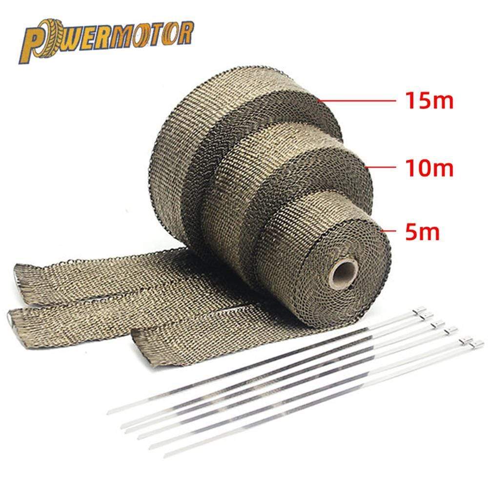 Planet Gates 5/10/15/20M Motorcycle Exhaust Thermal Tape Exhaust Heat Tape Wrap Manifold Insulation Roll Resistant with Stainless Ties