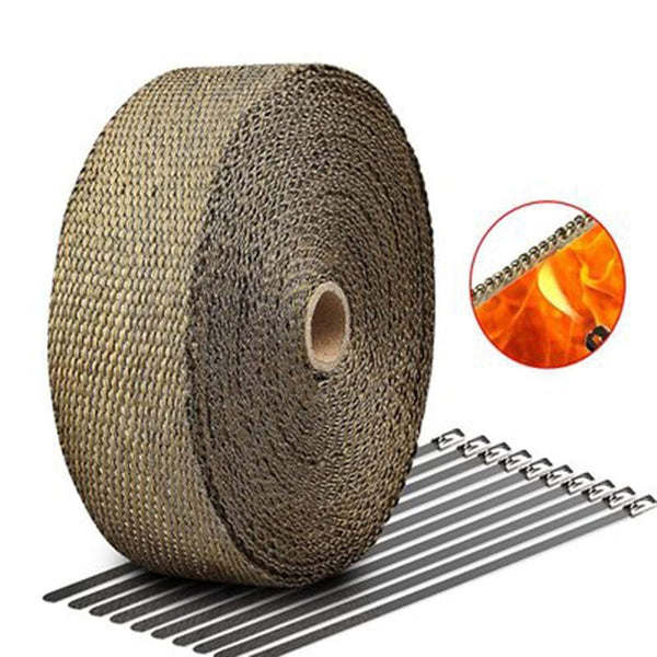 Planet Gates 5/10/15/20M Motorcycle Exhaust Thermal Tape Exhaust Heat Tape Wrap Manifold Insulation Roll Resistant with Stainless Ties