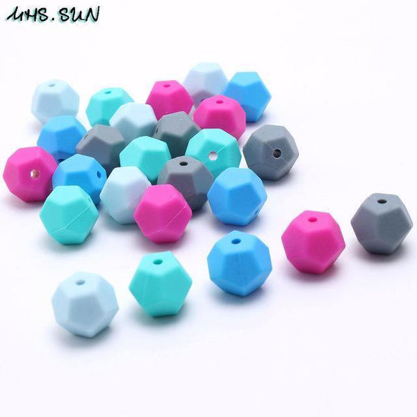 Planet Gates 5/15 mm 50 stk. farverige silikone pentagonperler til babyer, tyggetabletter, tandfrembrud, ammehalskæde, legetøj, gør-det-selv smykkefremstilling, 50 stk.