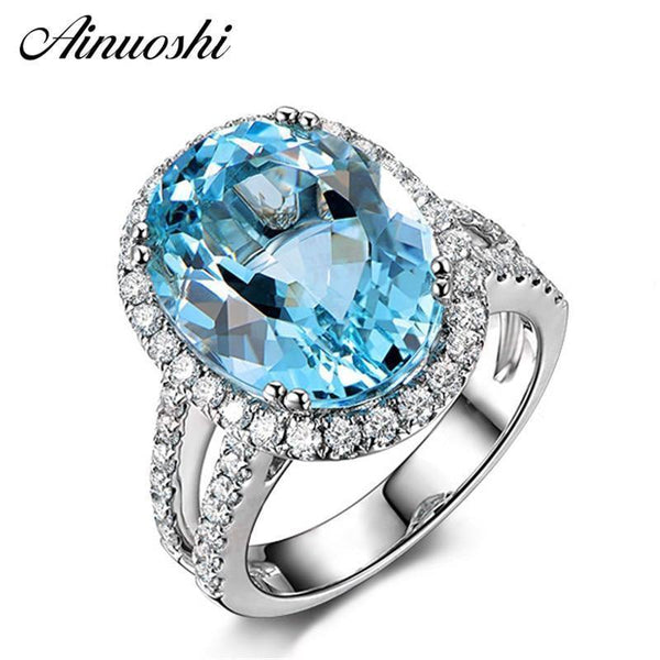 Planet Gates 5.39ct Big Oval Topaz Halo Ring Genuine Sky Blue Gemstone Topaz Ring 925 Sterling Silver Engagement Ring