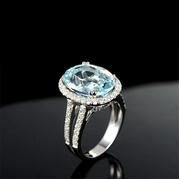 Planet Gates 5.39ct Big Oval Topaz Halo Ring Genuine Sky Blue Gemstone Topaz Ring 925 Sterling Silver Engagement Ring