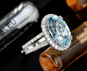 Planet Gates 5.39ct Big Oval Topaz Halo Ring Genuine Sky Blue Gemstone Topaz Ring 925 Sterling Silver Engagement Ring