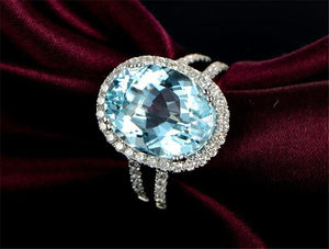 Planet Gates 5.39ct Big Oval Topaz Halo Ring Genuine Sky Blue Gemstone Topaz Ring 925 Sterling Silver Engagement Ring