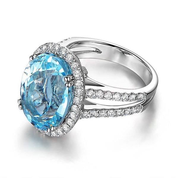 Planet Gates 5.39ct Big Oval Topaz Halo Ring Genuine Sky Blue Gemstone Topaz Ring 925 Sterling Silver Engagement Ring