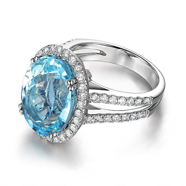 Planet Gates 5.39ct Big Oval Topaz Halo Ring Genuine Sky Blue Gemstone Topaz Ring 925 Sterling Silver Engagement Ring