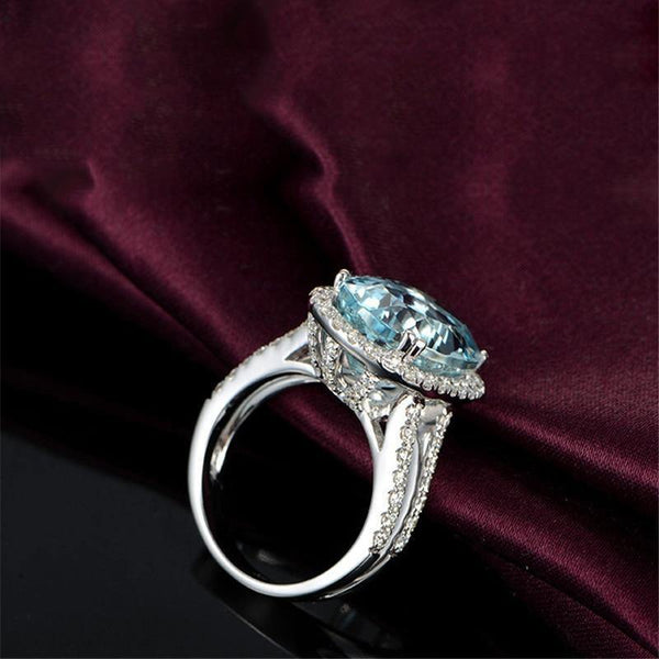 Planet Gates 5.39ct Big Oval Topaz Halo Ring Genuine Sky Blue Gemstone Topaz Ring 925 Sterling Silver Engagement Ring