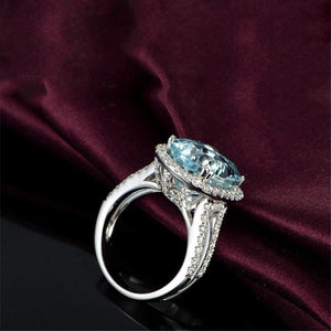 Planet Gates 5.39ct Big Oval Topaz Halo Ring Genuine Sky Blue Gemstone Topaz Ring 925 Sterling Silver Engagement Ring